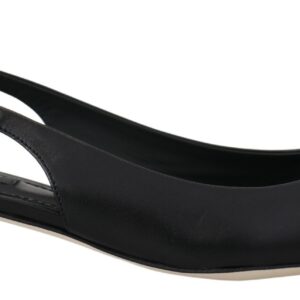 Black Leather Slingbacks Heels Pumps Shoes
