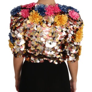 Crystal Sequined Floral Jacket Coat - Jag Couture London