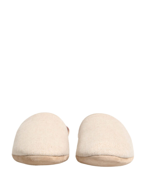 Beige Shetland Wool Red Quilted Slippers Shoes