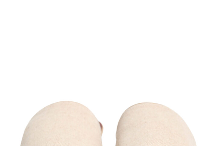 Beige Shetland Wool Red Quilted Slippers Shoes
