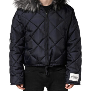 Black Quilted Fur Shearling Hooded  Jacket