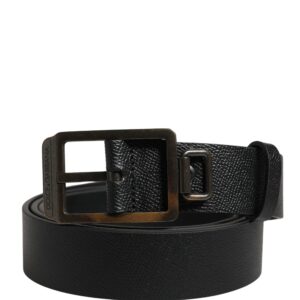 Black Calf Leather Gold Metal Buckle  Belt
