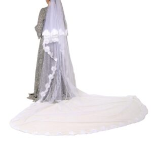 White Floral LaceNylon Floor Length 3M Long Veil