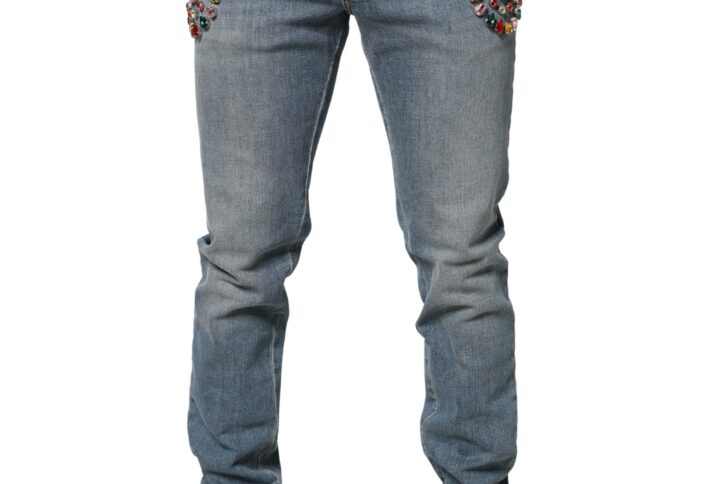 Blue Embellished Loose Cotton Men Denim Jeans