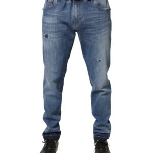 Blue Tattered Skinny Cotton Denim Jeans
