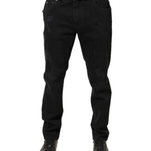 Black Tattered Skinny Cotton Denim Jeans