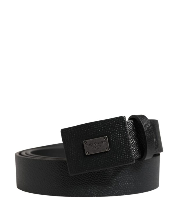 Men Black Calfskin Leather Square Buckle Belt