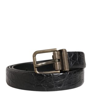 Men Black Exotic Leather Metal Buckle Belt