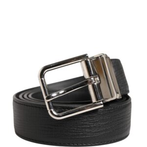 Men Black Classic Leather Metal Buckle Belt