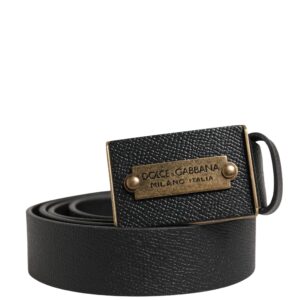 Men Black Calf Leather Metal Buckle Belt