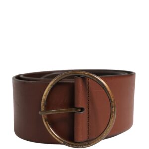 Brown Leather Wide Waist Metal Round Belt