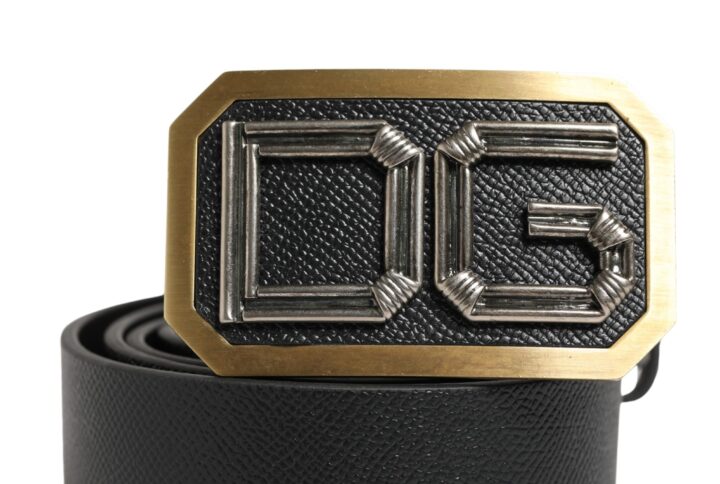 Men Black Leather DG Logo Metal Buckle Belt