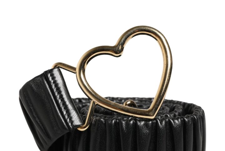 Black Leather Gold Heart Metal Buckle Belt