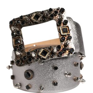 Silver Leather Crystal Metal Buckle Belt