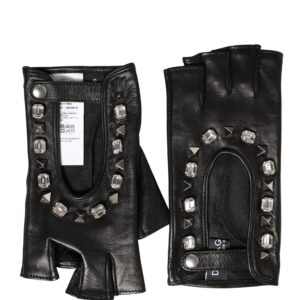 Women Black Embellished Wrist Length Mitten Gloves