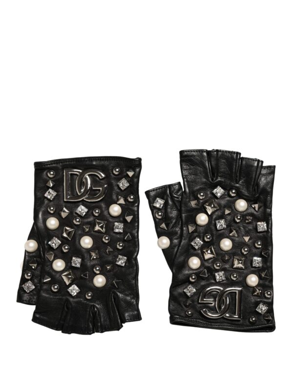 Black Pearl Embellished Wrist Length Gloves