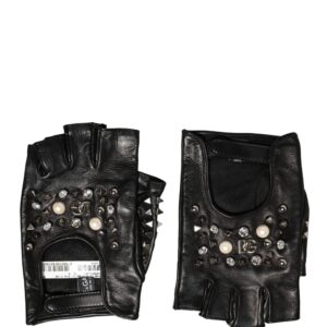 Black Embellished Wrist Length Mitten Women Gloves