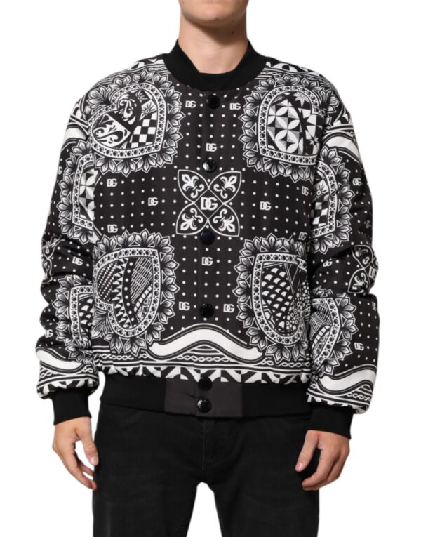 Black White BandanaPrint Men Bomber  Jacket