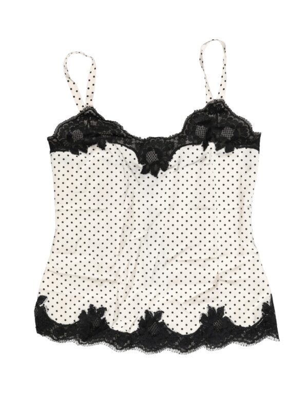 White Polka Dot Lace-Trimmed Camisole Top Underwear