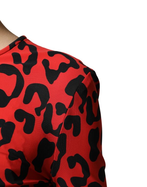 Red Leopard Print Long Sleeves Midi Dress