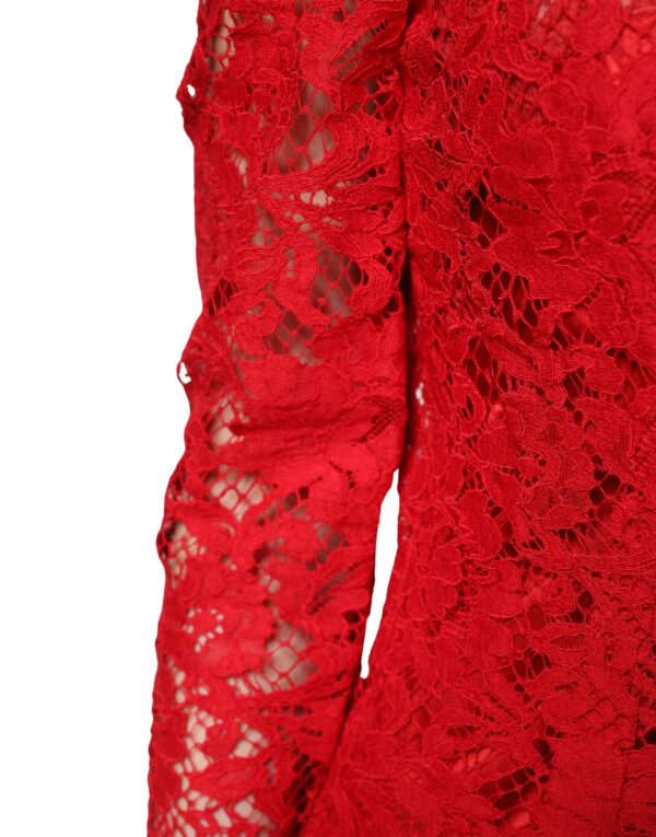 Red Lace Floral Embroidery Long Sleeves Top