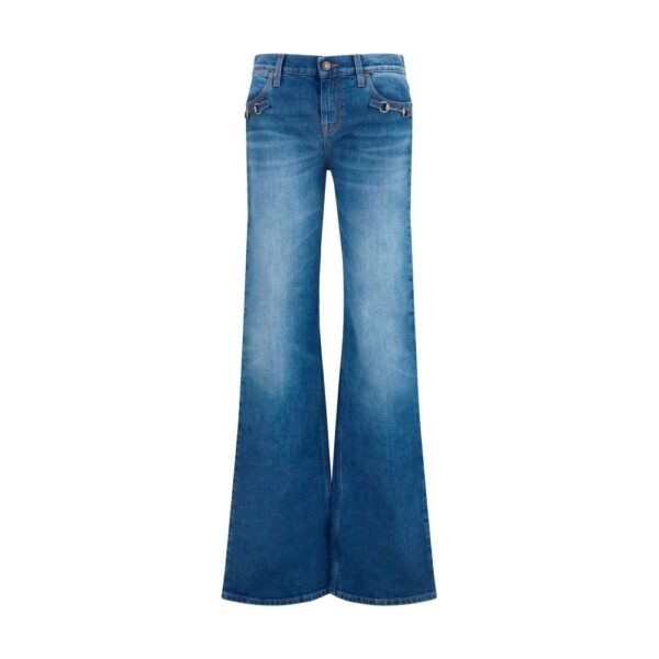 Blue Cotton Flared Jeans