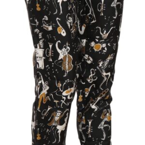 Black Jazz Club Print High Waist Tapered Pants - Jag Couture London