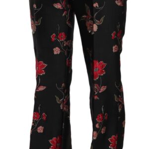 Floral Print Black Boot Cut Trouser Pants - Jag Couture London