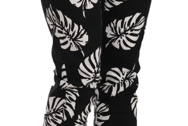 Black Palm Leaf Print Skinny Pants - Jag Couture London