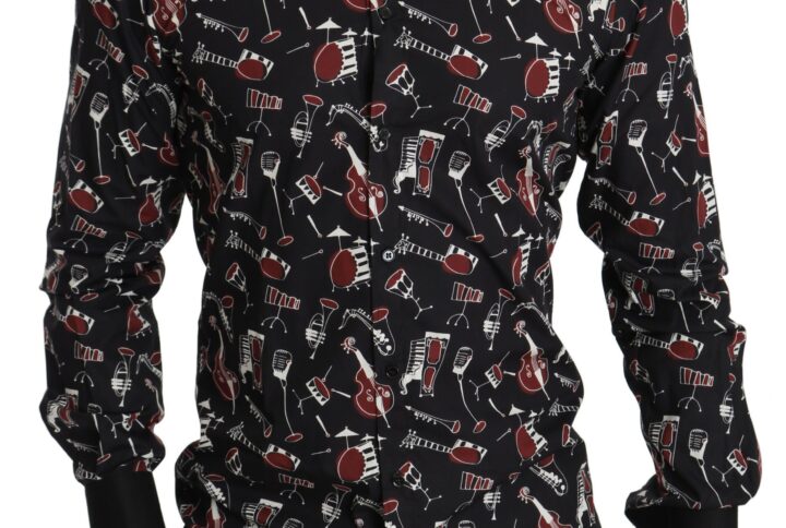 Black Musical Instrument Slim fit Shirt - Jag Couture London