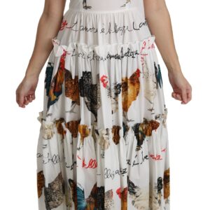 White Rooster Sheath Midi Cotton Dress - Jag Couture London