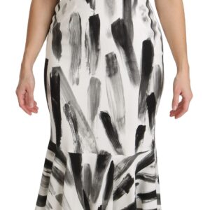 White Black Printed Sheath Midi Viscose Dress - Jag Couture London