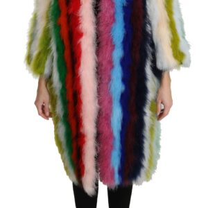 Multicolor Turkey Feather Cape Fur Coat - Jag Couture London