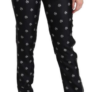 Black Printed Mid Waist Skinny Silk Pants - Jag Couture London