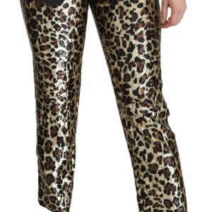 Brown Leopard Sequined High Waist Pants - Jag Couture London