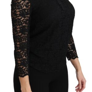 Black Lace Long Sleeve Nylon Blouse - Jag Couture London
