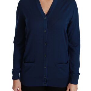 Blue Button Cardigan Virgin Wool Sweater - Jag Couture London