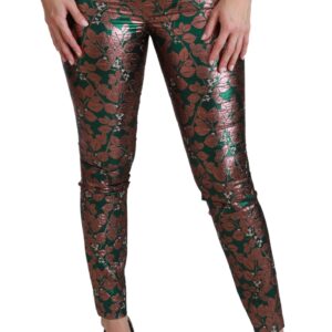 Green Bronze Leaf Tights Skinny Pants - Jag Couture London