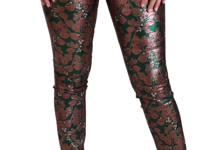 Green Bronze Leaf Tights Skinny Pants - Jag Couture London