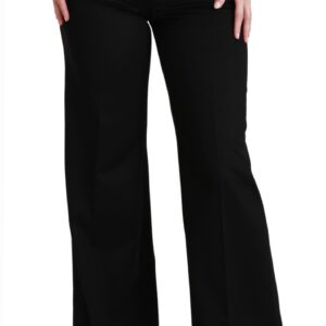 Black Wide Leg Flared Trouser Cashmere Pants - Jag Couture London