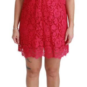 Pink Floral Lace Shift Gown Mini Dress - Jag Couture London
