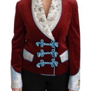 Red Velvet Baroque Crystal Blazer Jacket - Jag Couture London