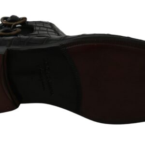 Black Crocodile Leather Derby Boots Shoes - Jag Couture London