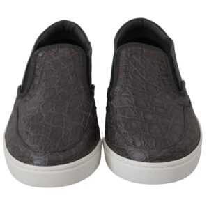 Gray Leather Flat Caiman Mens Loafers Shoes - Jag Couture London