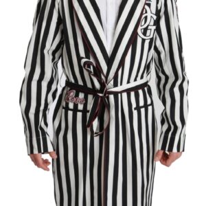 Black Coat Nightgown White Cotton Robe - Jag Couture London