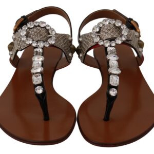 Leather Ayers Crystal Sandals Flip Flops Shoes - Jag Couture London