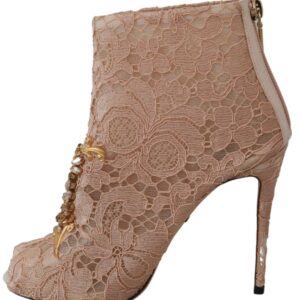 Pink Crystal Lace Booties Stilettos Shoes - Jag Couture London