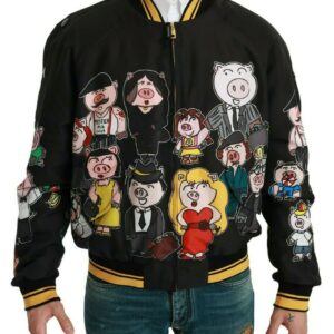 Black YEAR OF THE PIG Bomber Jacket - Jag Couture London