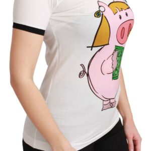 White YEAR OF THE PIG Top Cotton T-shirt - Jag Couture London