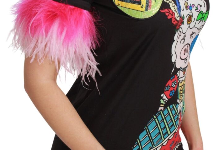 Black YEAR OF THE PIG Top Cotton  T-shirt - Jag Couture London